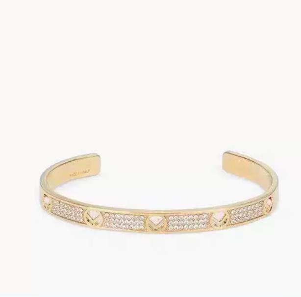 

Men Women Full Diamond Bangle Fashion Designer Gold Letters F Bracelets Hand Chains Birthday Party Valentine's Gift Wedding Jewelry