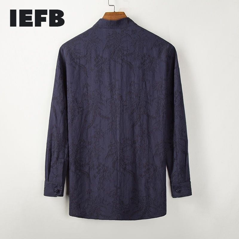 

IEFB Chinese Style Cotton Linen Jacquard Men's Tang Suit Long Sleeve Stand Collar Long Shirt Casual Single Breasted Tops 9Y6059 210524, Black