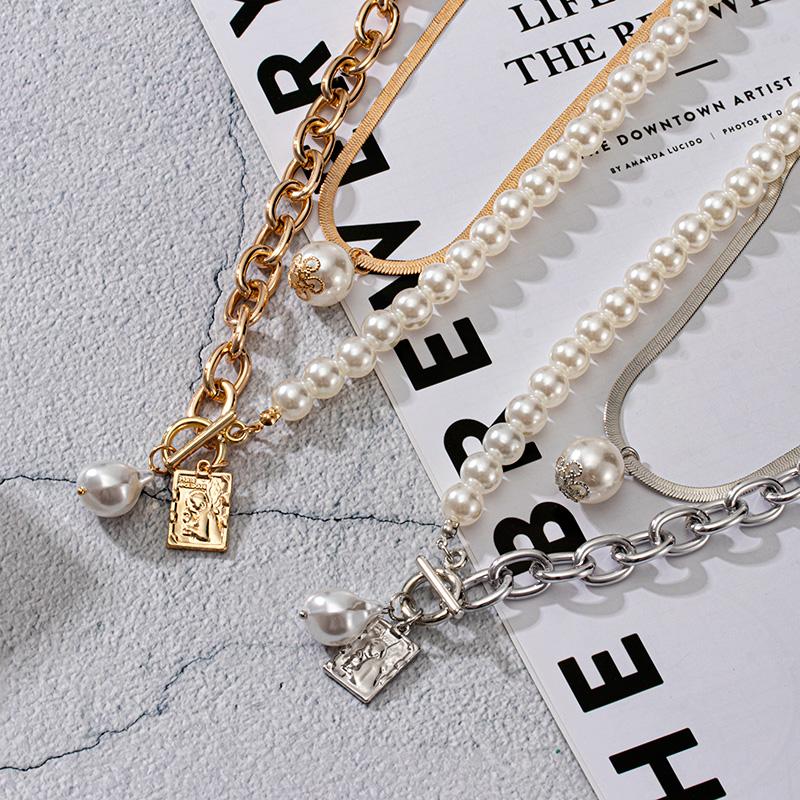 Chains Vintage Portrait Thick Chain Big Pearl Buckle Necklaces Bohemian Punk Metal Material Collar Choker Fashion Women Jewelry-image-706159206