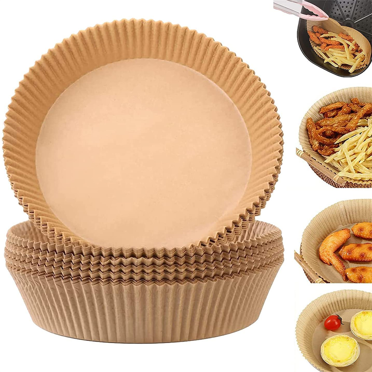 

100PCS Air Fryer Disposable Paper Liner Non-stick Bake Paper Oil-proof , Water-proof, Food Grade Parchment Dishes and for Baking Roasting Microwave (6.5 inch)