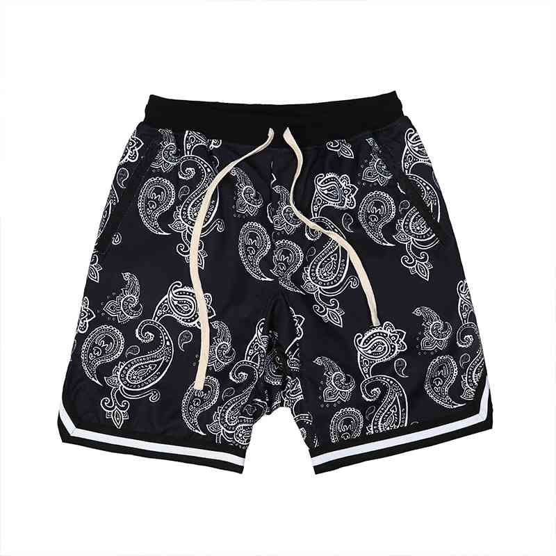 Paisley Fashion Hip Hop 70s Bandana African digital print High waist black casual sports shorts for gentlemen-image-703027710