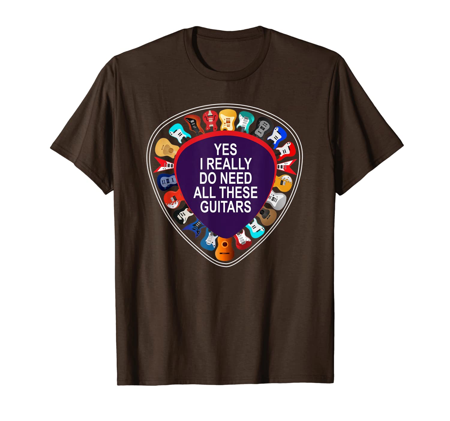 

yes i really do need all these guitars funny t-shirt, White;black