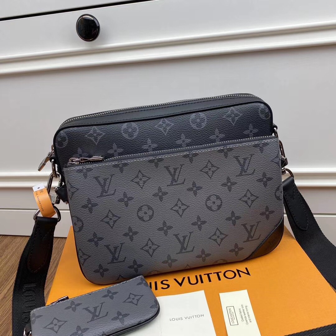 

GGLVLouisVittonYSLVUTTON VUTTONbag Messenger bag, real leather, three-piece set, braided shoulder strap, NO.M69443, metal zipper luxury, Black