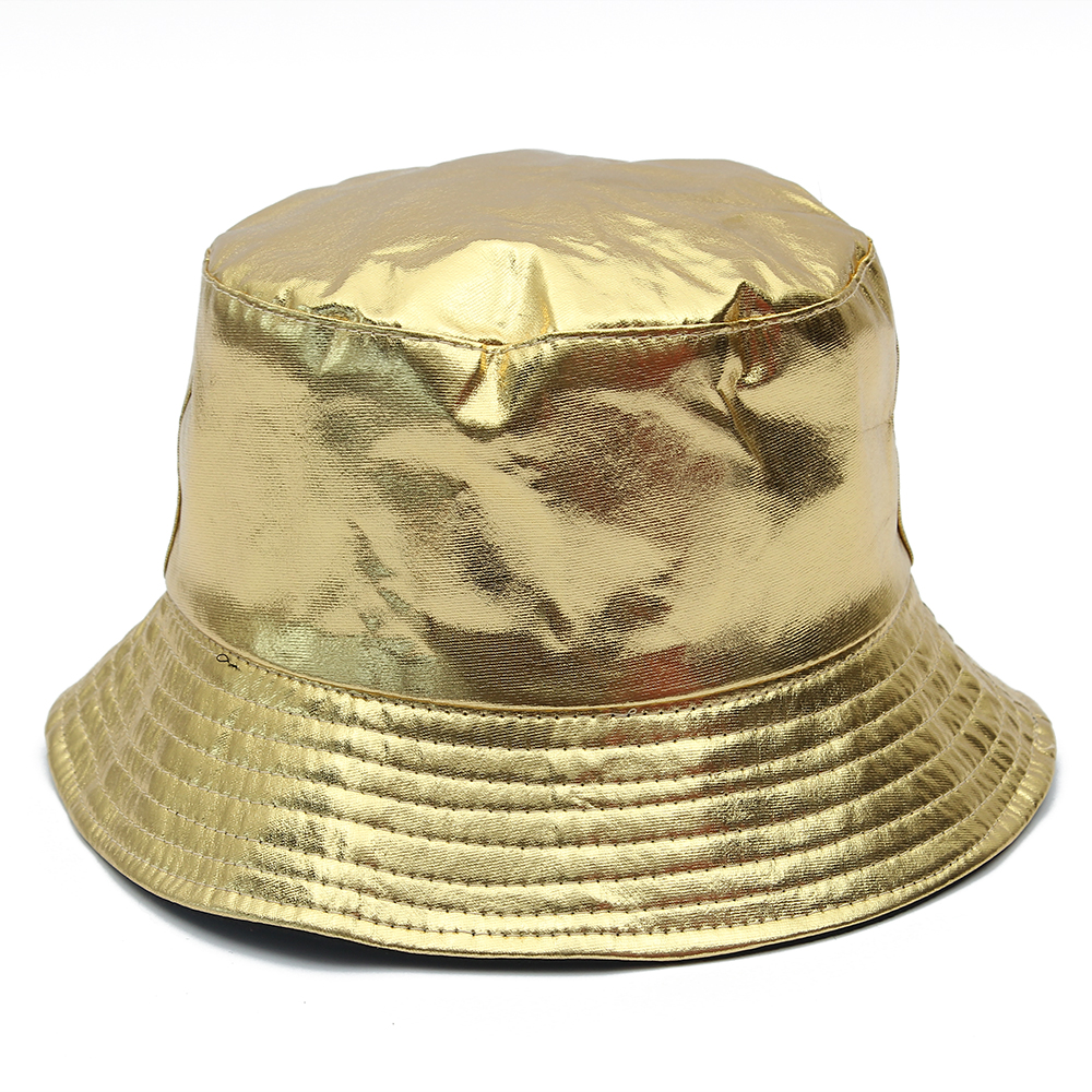 

Gold and Silver Harajuku Reversible Bucket Hat Girls Men Women Fashion Leather Fishing Cap Outdoor Summer Fisherman Hats, As show