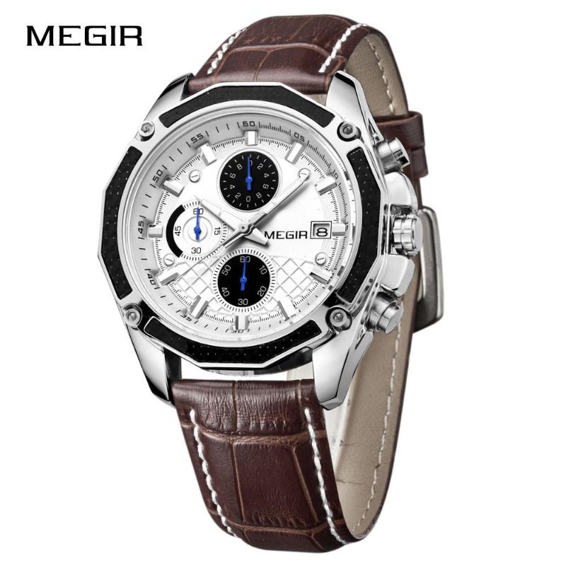 

Wristwatches Fashion Men's Wristwatch Genuine Leather Strap Quartz Male Watch 3ATM Waterproof Analog Watches With Calendar And Sub-dial, Slivery;brown