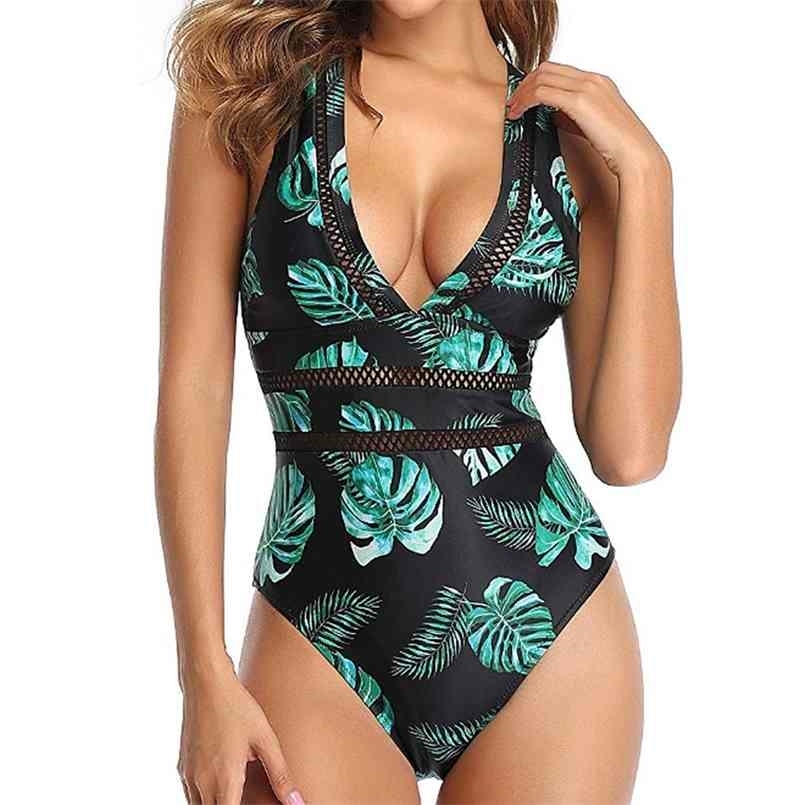 

Women Swimsuits Monokini Sexy Hollow Out Mesh Deep V Neck Plunge Bathing Suit Backless Bodysuit Plus Size Beach 210630, Black floral