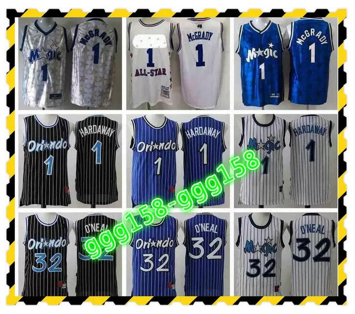 

Mesh Sewn Men Penny Basketball Jerseys Vintage Blue Black White Shaquille College Shirts