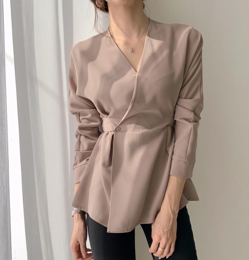 

vintage long sleeve v neck women shirts black office work wear loose blusas mujer, White