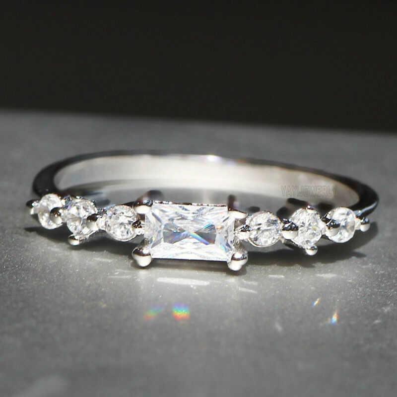 

Wedding Rings Woman's Silver Color White Birthstone Engagement Band Heart Ring Gift