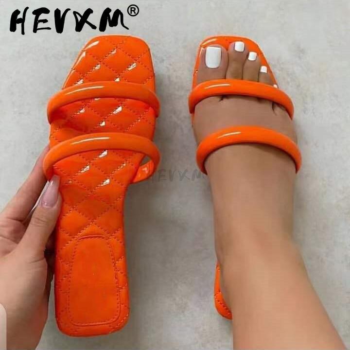 

Summer 2021 Women Solid Color Double Ring Home Flat Heel Set Foot Leisure All-match Fashion Outdoor Beach Sandals/slippers Slippers, Black