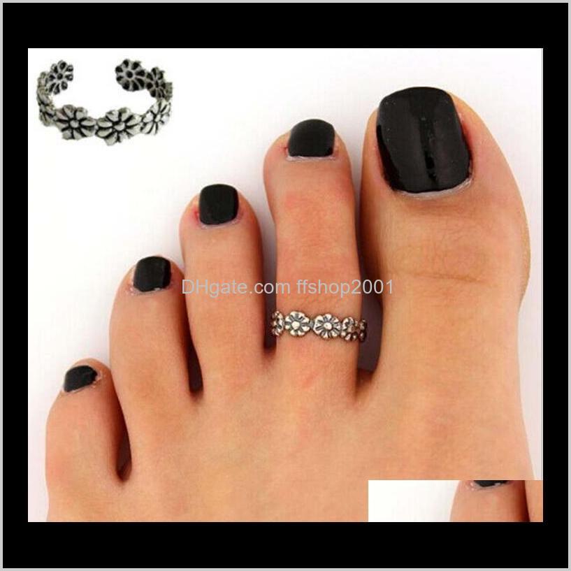 

Jewelrywomen Toe Rings Celebrity Vintage Flower Carved Band Ring Sier Plated Adjustable Foot Jewelry Beach Retro Style Body Ps2901 Drop Deliv, Silver