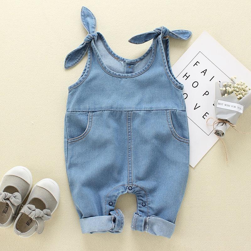 

Clothing Sets Baby Clothes Spring And Summer Denim One-piece Romper Boys Girls Solid Color Sling, Blue