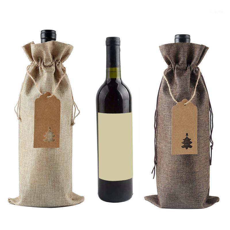 

Gift Wrap Christmas Wine Drawstring Beam Pocket Bottle Burlap Champagne Dust Jacket Home Decoration