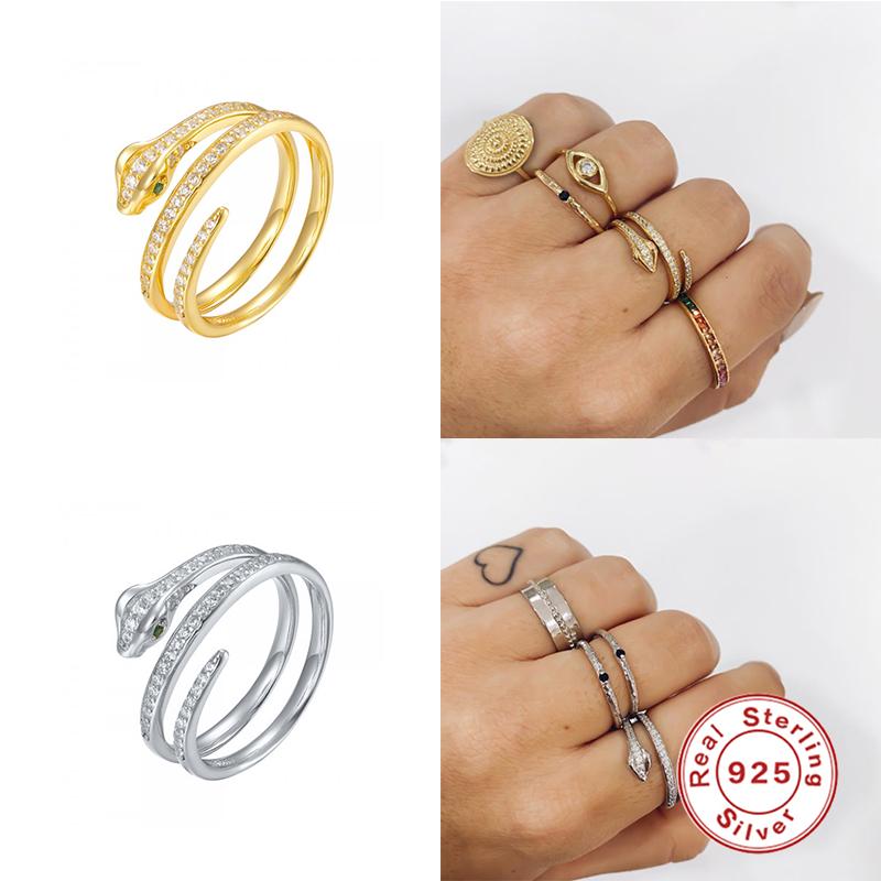 Cluster Rings GS Vintage Style 925 Sterling Silver For Girlfriend Light Luxury Diamond-Encrusted Snake Ladies Anillos Party Ring Jewelry-image-708623461