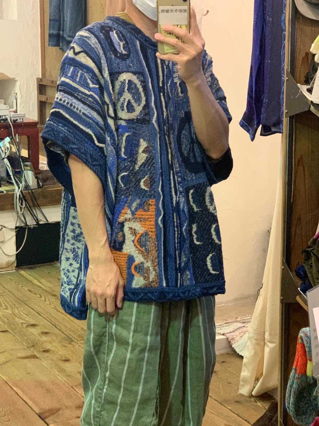 

Non Hirata Kapital Vintage national style anti war loose knit sweater cardigan Daopao RA8Z, White;black