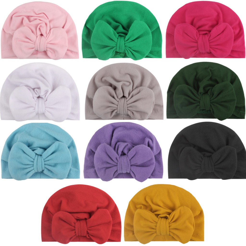 

Unisex Cute Baby Soft Silky Hedging Caps with Big Bows Autumn Winter Warm Kid Cap Newborn Hat Mixed Colors