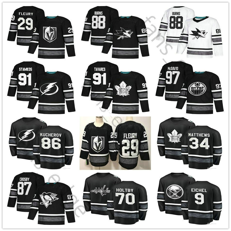 

2019 All-Star 97 McDavid 88 Brent Burns Marc-Andre Fleury Sidney Crosby 91 Tavares 34 Matthews Home Away Hockey Jerseys, Black