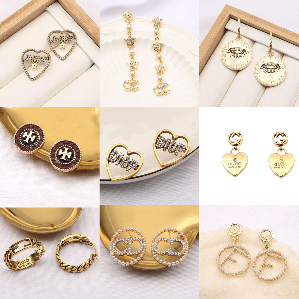 

#101-#128color 18K Gold Plated Brand Creativity Designers Letters Stud Geometric Women Rhinestone Pearl Earring For Wedding Party Jewerlry Accessories