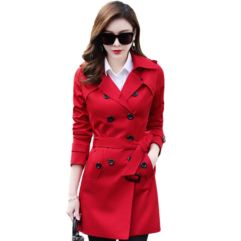 

Women's Trench Coats 2021 Autumn Women Double Breasted Medium Long Slim Waterproof Raincoat Business Outerwear Plus Size XS-6XL, Tan;black