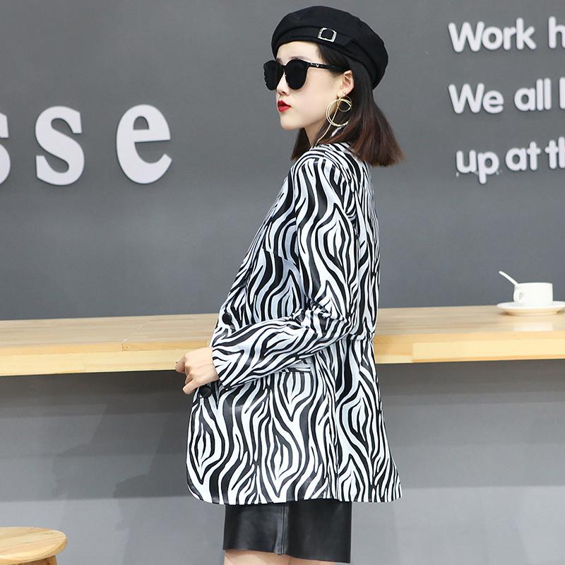 

Women's Leather & Faux Real OL Sheepskin Office Jacket Women Elegant Slim Striped Blazers Streetwear Autumn Winter Single Breasted Suit Coat, Blackwhite