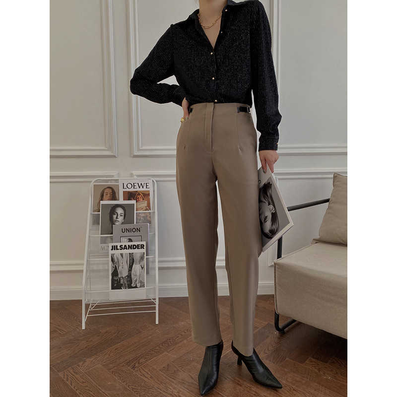 

Spring Pants Female Office Lady Solid Base High-waisted Suit Women's Fashion Straight Trousers 210607, Grey boffee