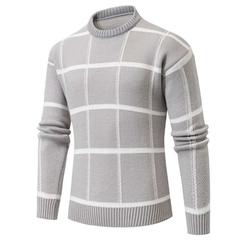 

Men's Pullover Knitted Plaid Stylish Stretch Long Sleeve Sweater Cardigans Crew Neck Fall Black Khaki Light gray, White;black