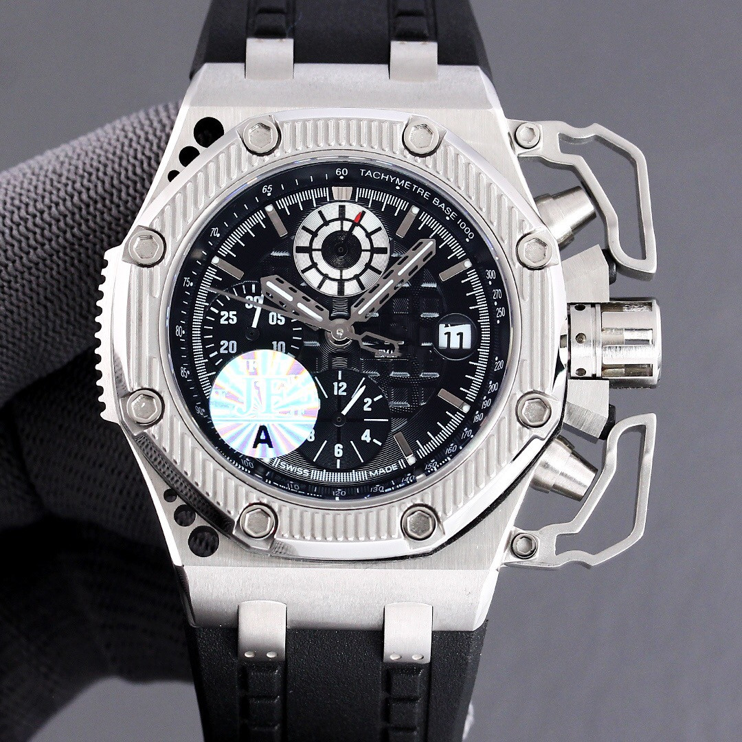 

JF Men's Watch 44mm in diameter with automatic chain chronograph movement sapphire crystal mirror hollow button protection bolt 316 fine steel Xin case, As shown