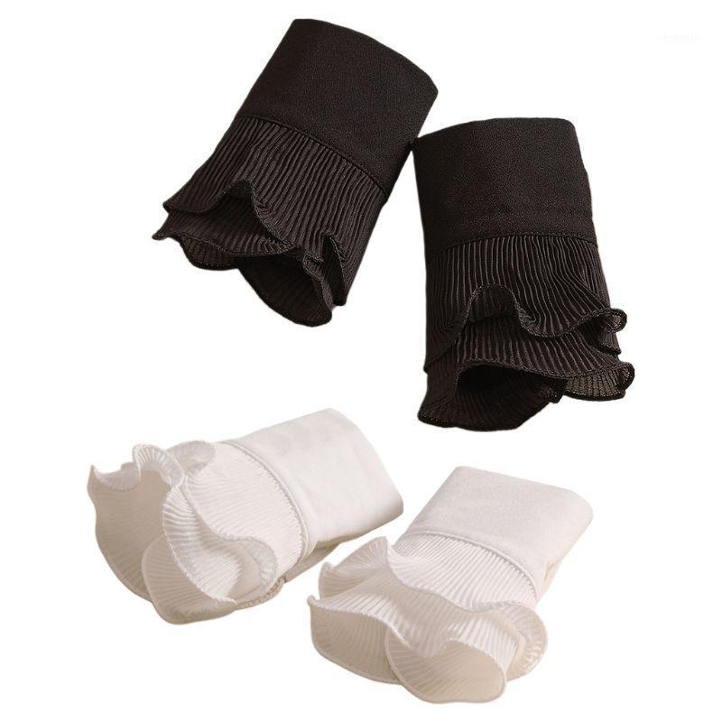 

Five Fingers Gloves Detachable Shirt Pleated Flare Sleeve False Cuffs Solid Color Layered Wristband Decorative Women Clothing Accessory M89E