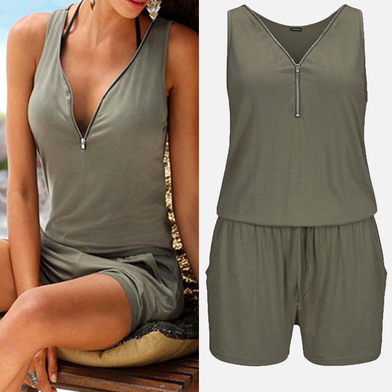 

NORMOV Solid Sleeveless V-neck Women Romper Plus Size 5XL Playsuit 2021 Summer Casual Loose Playsuits For Women, Black