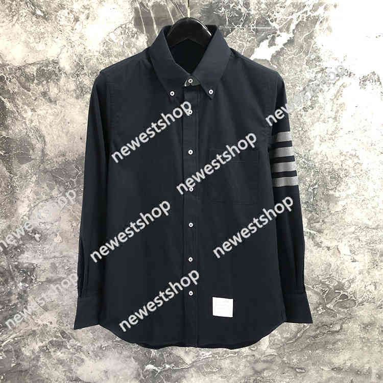 

2021 Fashion Brand Tb Shirts Men Women Long Sleeve Flannel Smart Casual Striped Cotton Dress Male, Light gray