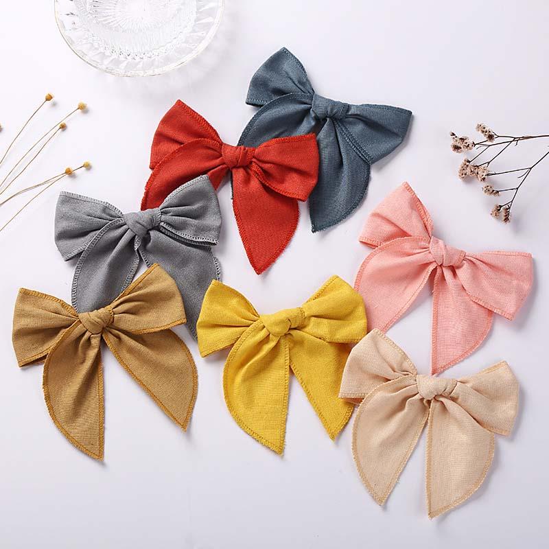 

Hair Accessories CN Cotton Linen Bow Dovetail Clip Solid Color Hairpin For Girls All-Match Top Birthday Gift, Type 2