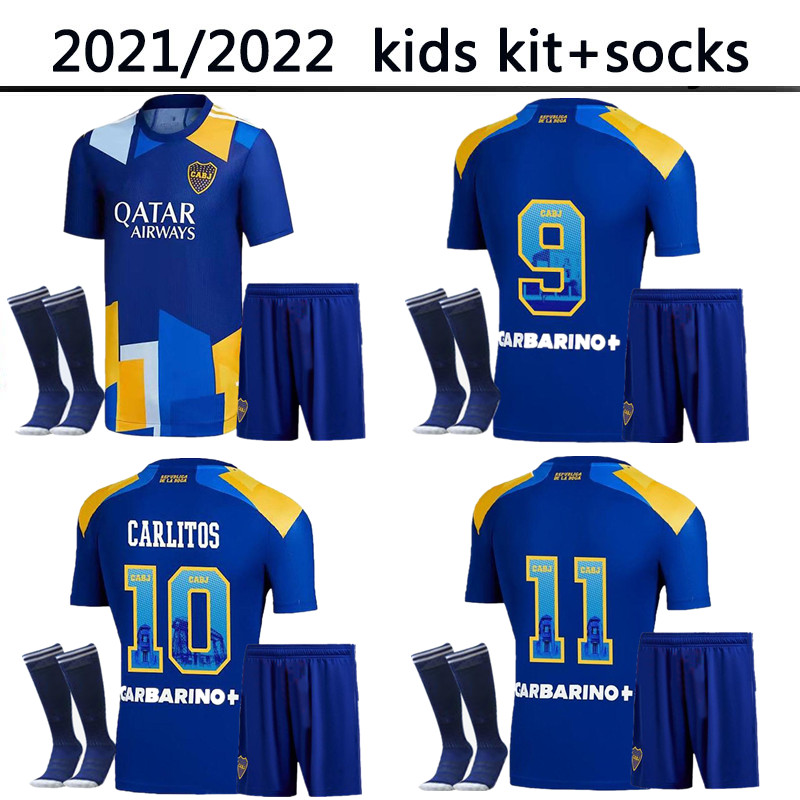 

21/22 Boca kids kit +socks Juniors DE ROSSI Soccer Jersey 2021 2022 away third TEVEZ CARLITOS MARADONA ROMAN Shirts SALVIO ABILA PAVON footb, Black