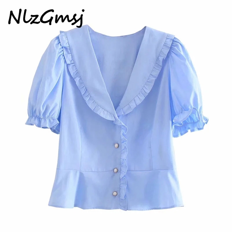 

Blouse Women Costume jewelry decor V-Neck s Short sleeve Lace up pullover Loose Casual Shirt 05 210628, As picture