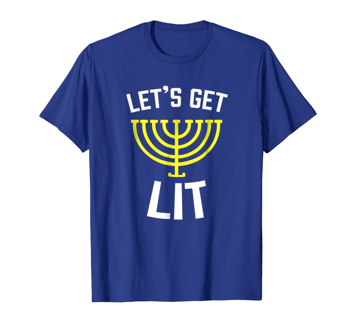 

Let's Get Lit Jewish T-Shirt - Humor Funny Gift Hanukkah Tee, White;black