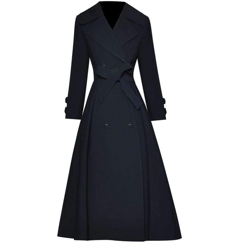

Women' Trench Coats Windbreaker High Quality Autumn Fashion Designer Lapel Workplace Casual Party Vintage Chic Elegant Button Midi Coat, Black