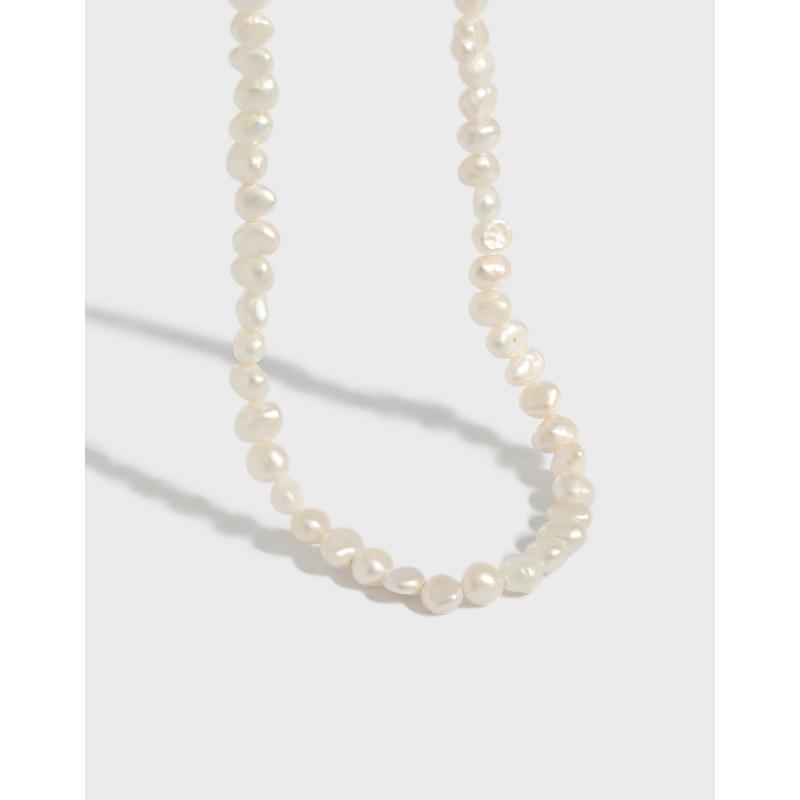 

100% Authentic 925 Sterling Silver Baroque Freshwater Pearl Chain Choker Charm Necklaces For Women Korea INS Jewelry YMN224 Chains