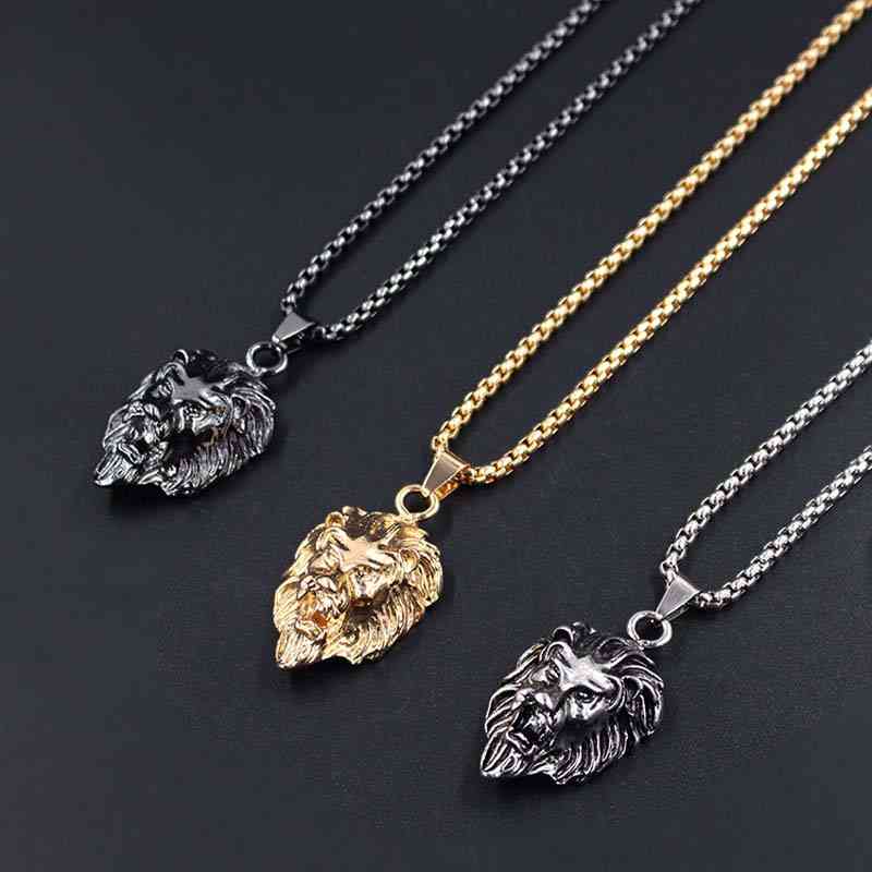 

Necklace Hiphop Rock Animal Stainless Steel Lion Head Gold Sliver Black Color Chain Necklaces Pendant for Men Fashion Jewelry Xlct005