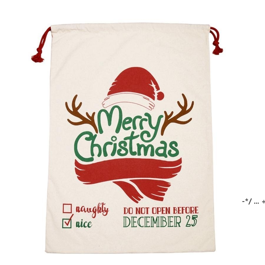 

Christmas Santa Sacks Gift Bags Large Organic Heavy Canvas Drawstring with Reindeers Party Claus Fwe10071