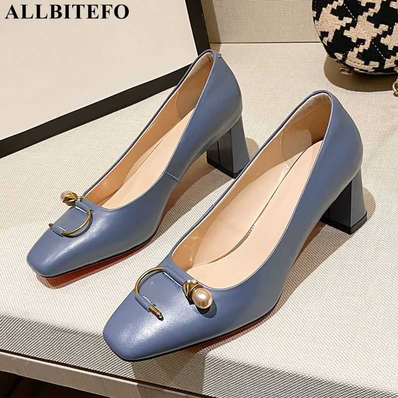 

ALLBITEFO soft genuine leather women heels shoes fashion thick heel high heel shoes high heels women pumps kitten heels 210611, As picture