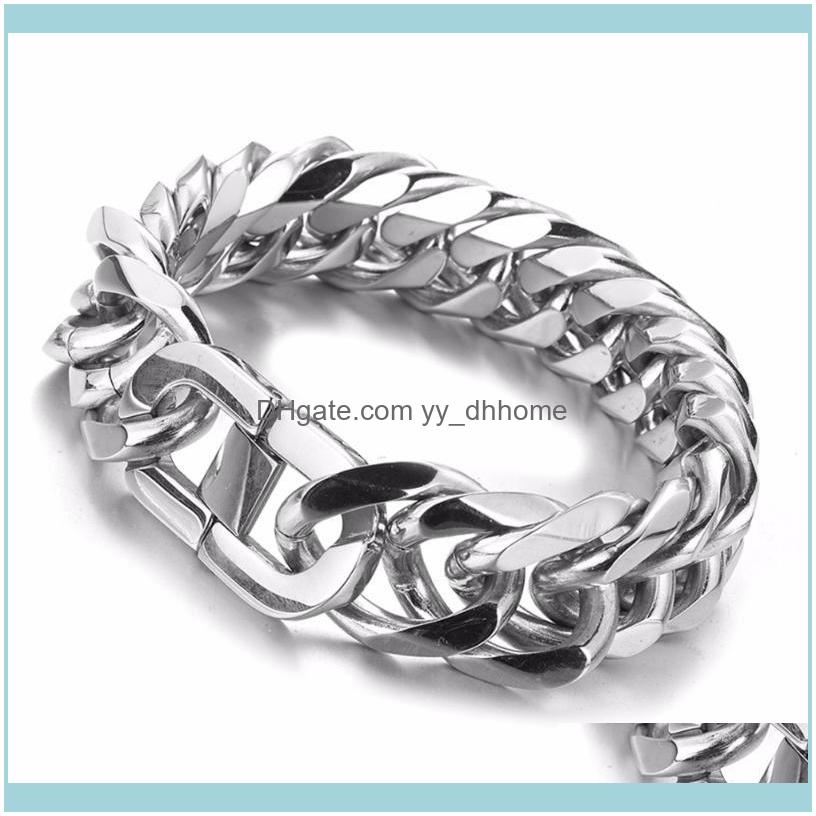 

Link, Bracelets Jewelrylink, Chain Fashion Hiphop Rock Mens Jewelry Stainless Steel Sier Color Curb Cuban Link Bracelet Charm Cool 19/21Mm B