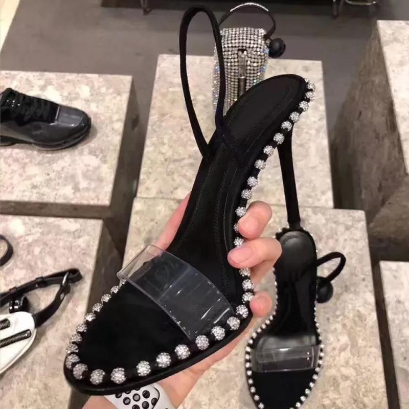 

Summer Sexy Stiletto High Heels String Diamond Steel Ball Open Toe Transparent Sandals Women, Steel ball 6cm