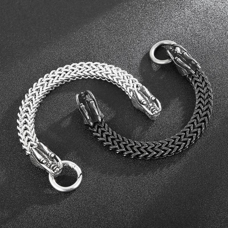 

Charm Bracelets Jewels Store 12mm Wristband Braided Chain Dragon Men's Stainless Steel Bracelet Punk Style Accessories For Man JS139890-KJX