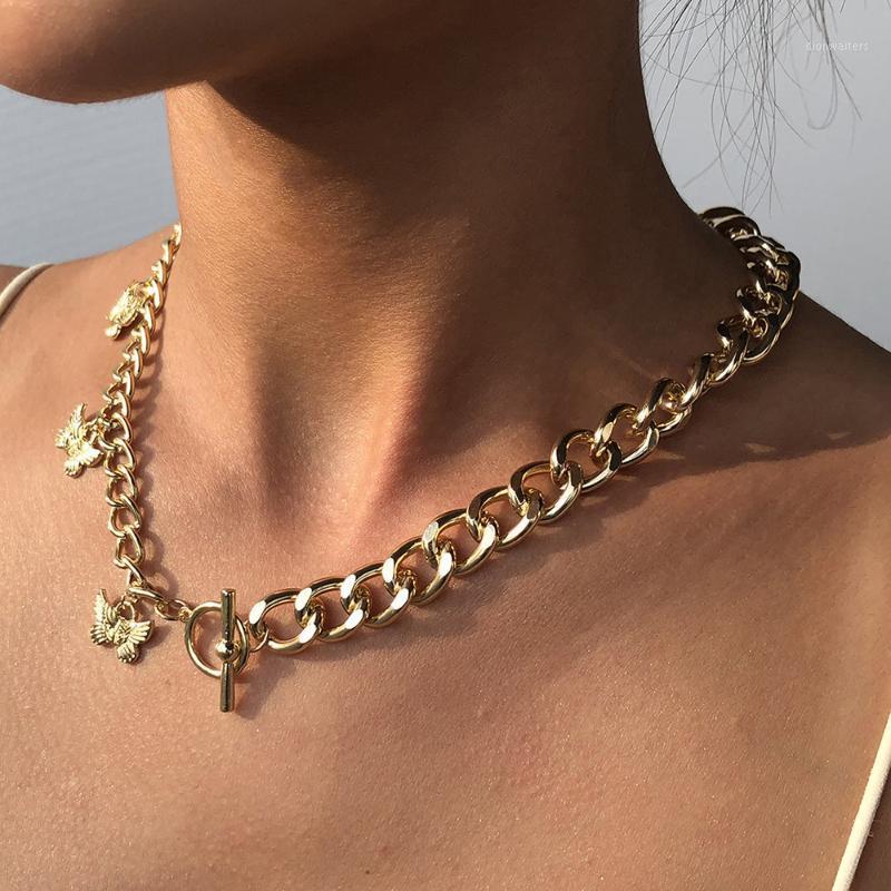 

Vintage Gold Color Butterfly Choker Necklace For Women Punk Cool Thick Chains Zinc Alloy Metal Wedding Jewelry Party