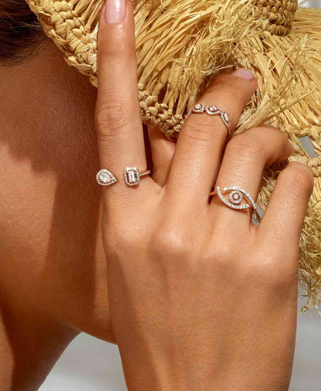 

three diamond inlaid stone ring for women's jewelry rings