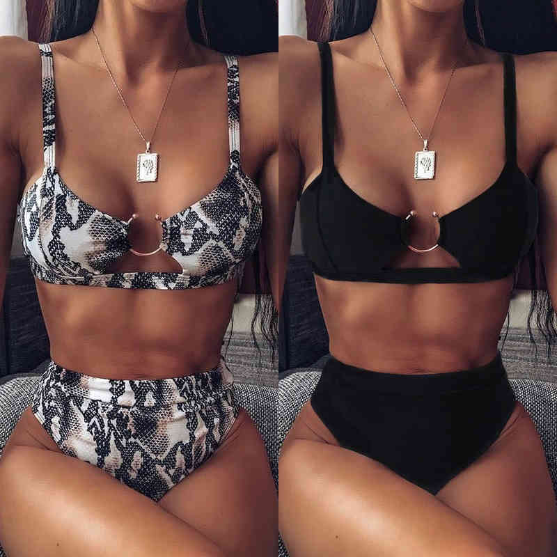 

Two Piece Outfits For Woman High Waist Bikini Bathing Suit Women Print Leopard Swimwear Black White Sexy Female Bikinis, White;black