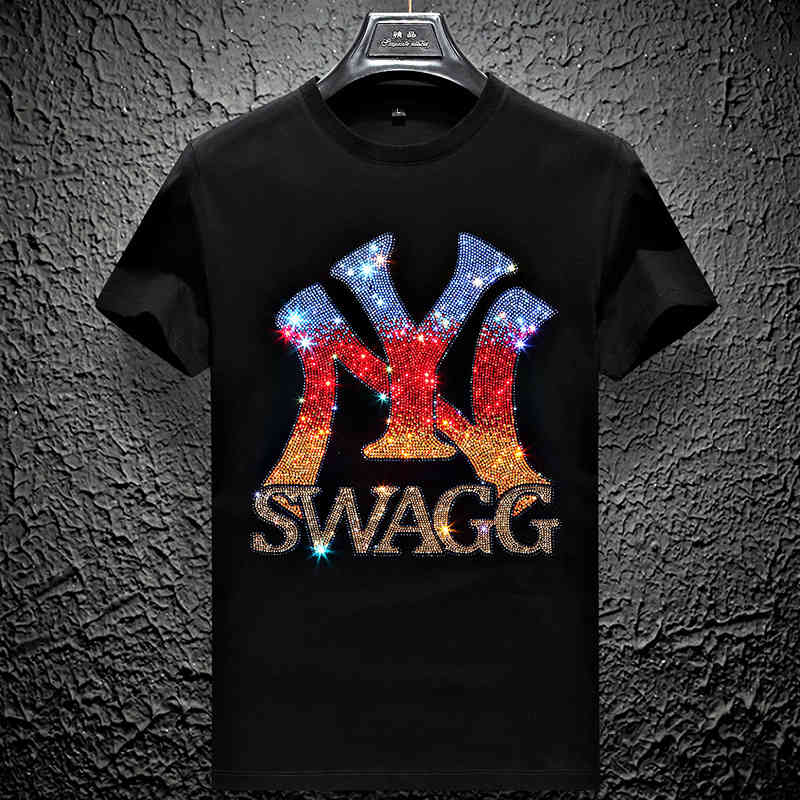 

Men's T Shirts Short Sleeve Round Ne Big Size Fashion Brand Ny Mercerized Cotton Trend Stamping Printing, White;black