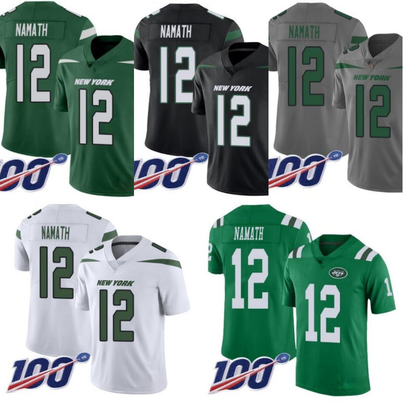 

New York Jets Men #12 Joe Namath Women Youth 100th Jersey, Black;red