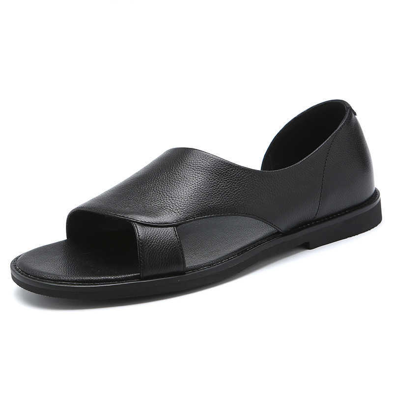 

Summer Men Sandals High Qualit Leather Men's Casual Shoes Soft Beach Shoes Outdoor Slippers Comfortable Men Shoe Zapatos Hombre 210615, Black