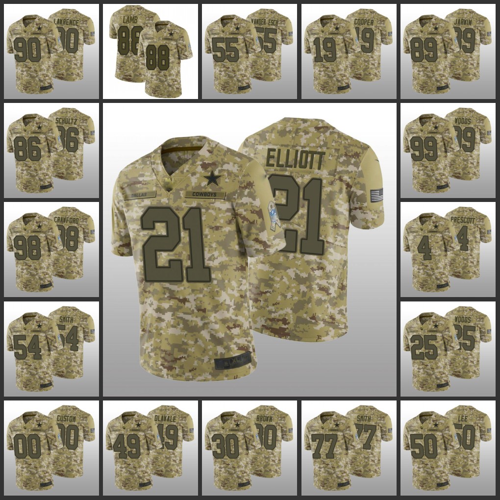 

DallasCowboysMen #21 Ezekiel Elliott 4 Dak Prescott 88 CeeDee Lamb Custom Women Youth Salute to Service Camo Jersey, Black