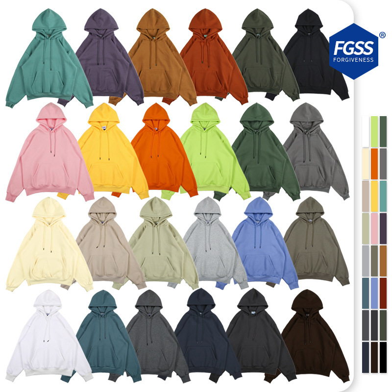 

hoodies fgss men's wear | autumn and winter 360g 24 color solid plush super size fashion hoodie, Black